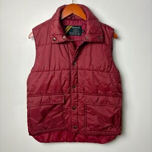 Sears‎ Puffer Vest Snap Button Front Padded Quilted Burgundy Red Medium
